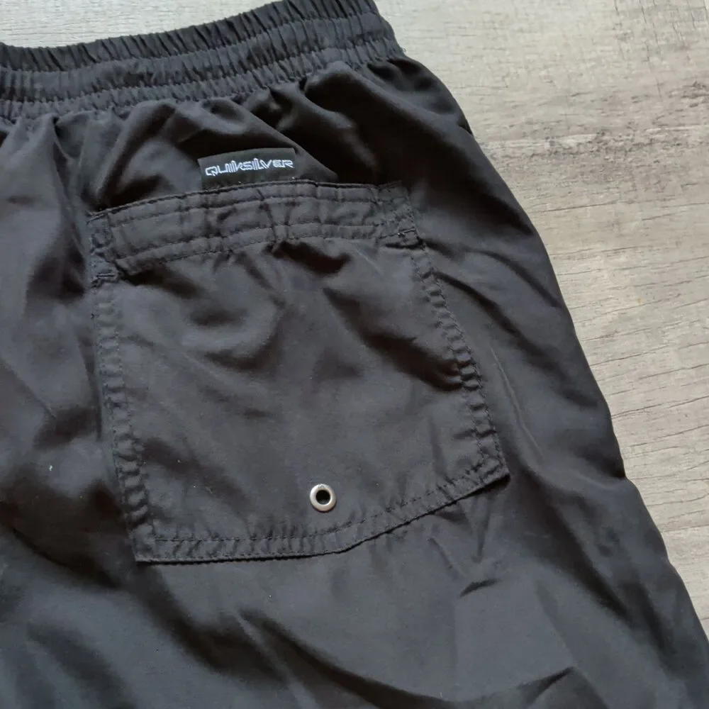 ​Quiksilver Mens Black Elastic Waist Drawstring Swim Trunks Board Shorts M Lined